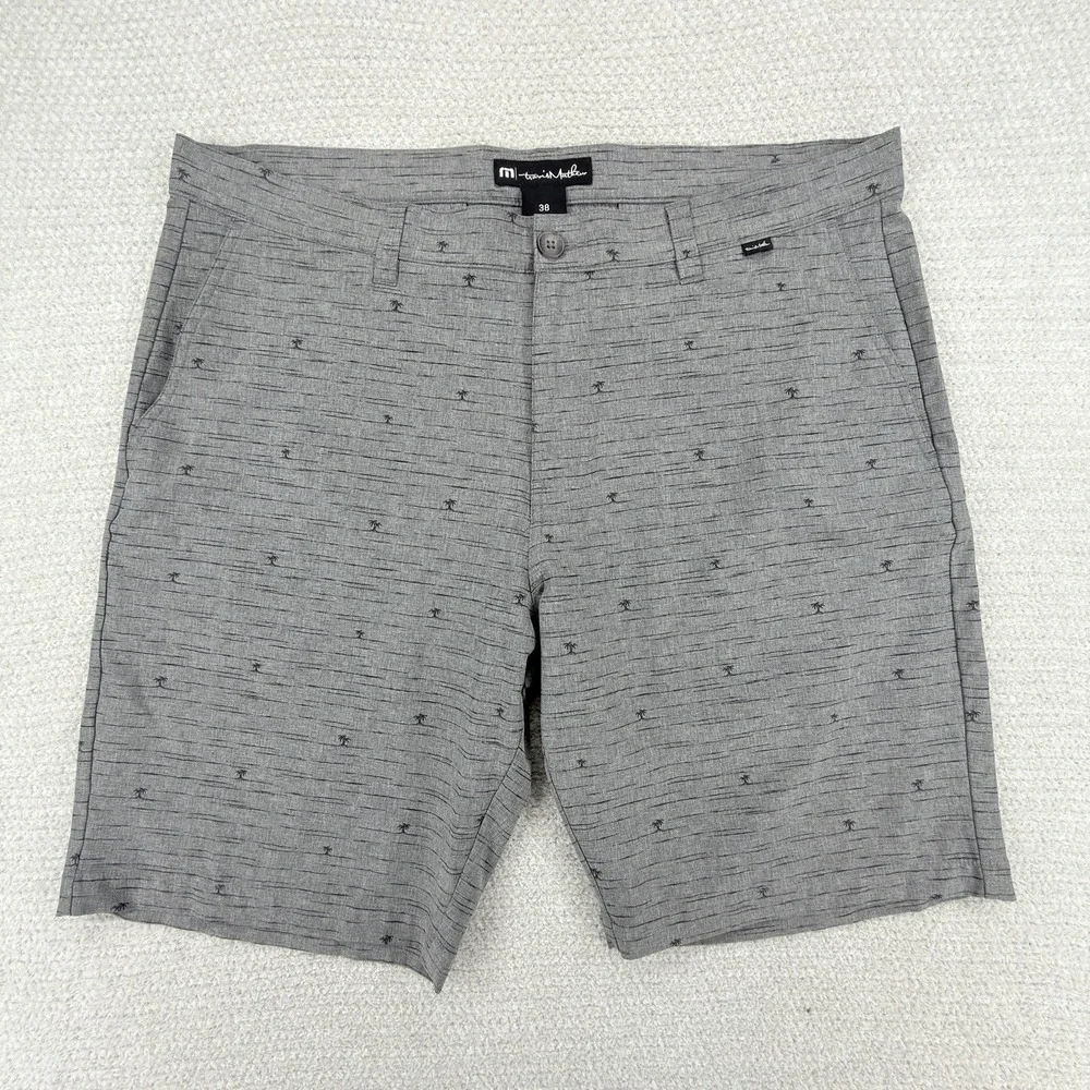Travis Mathew Golf Shorts Mens 38 Gray Palm Tree Stretch Performance Lightweight